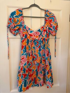 Vibrant Multicolor Floral Puff-Sleeve Mini Dress